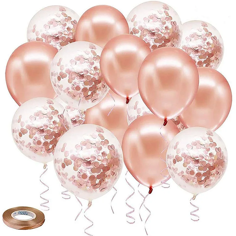 50 pack 12 inch Rose Gold Confetti Latex Balloons Bouquet Birthday Balloons Party Wedding Bridal Shower Decorations
