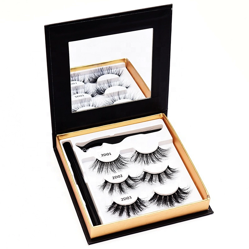 25MM 30MM Extensions de cils vison 3 paires de configuration stylo pince à épiler cils en vrac noir boîte d'emballage magnétique faux cils