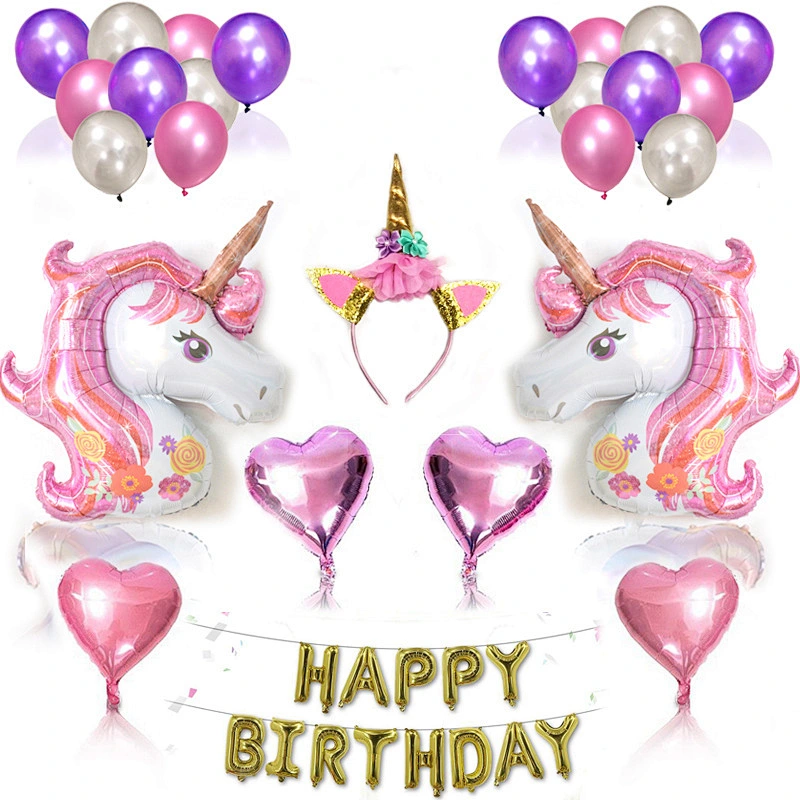 38pcs/set Unicorn birthday balloon party supplies set hair band birthday decoration