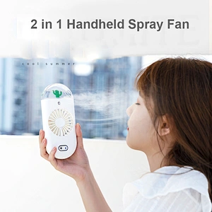 Cartoon Style Fan With Ambient Light Household Handheld Spray Fan Moisturizing And Humidifying Small Fan