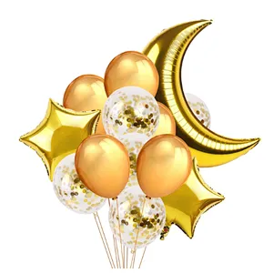 Moon star foil balloon and latex balloon for Eid mubarak ramadan decorations muslim festival atmosphere decoration eid latex balloon set