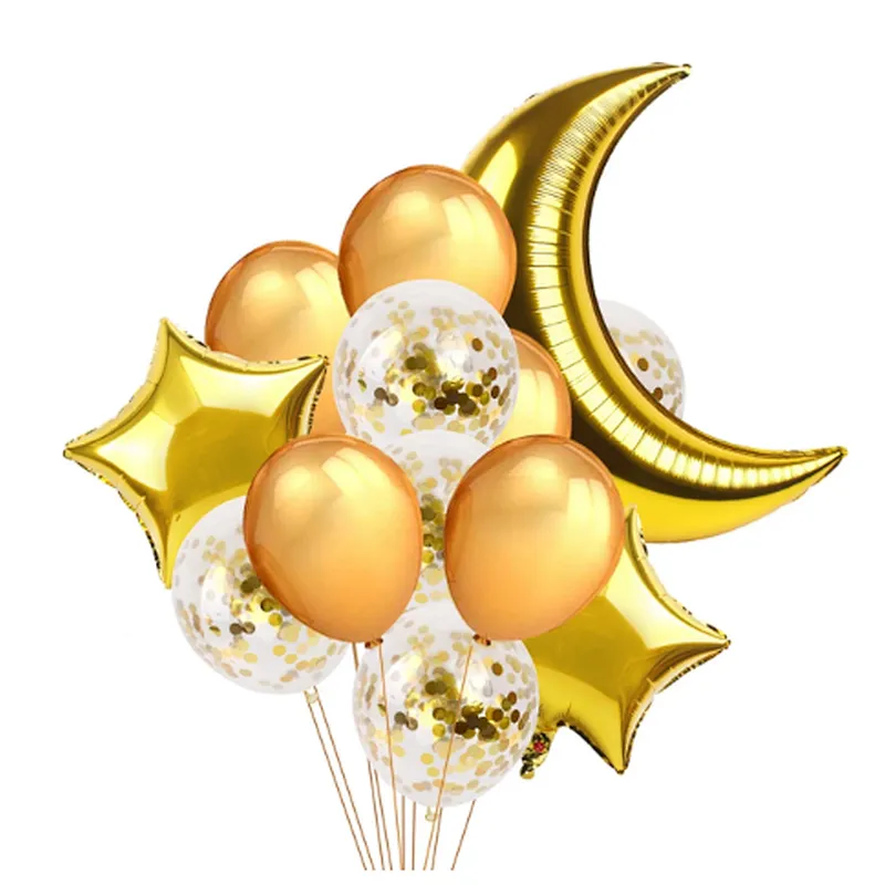 Moon star foil balloon and latex balloon for Eid mubarak ramadan decorations muslim festival atmosphere decoration eid latex balloon set