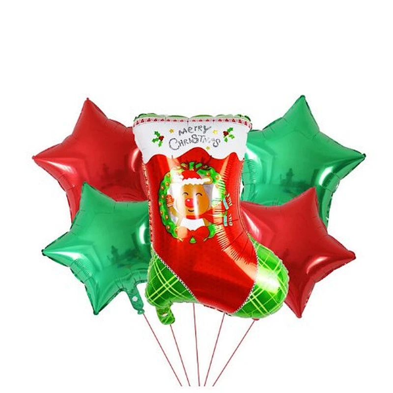 5pcs Merry Christmas Foil Balloons Set Santa Claus Snowman Tree Stockings Bells Helium Globos New Year Xmas Party Decorations