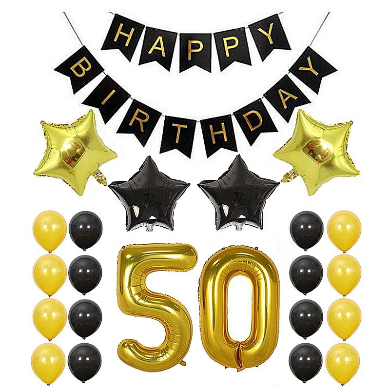 Hot Sale 16 18 30 40 50 60Years Old Happy Birthday Banner set Balloons Gold and Black Number Decorations balloons