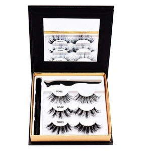 25MM 30MM Extensions de cils vison 3 paires de configuration stylo pince à épiler cils en vrac noir boîte d'emballage magnétique faux cils