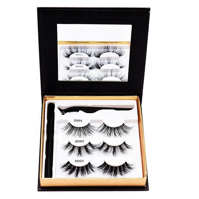 25MM 30MM Extensions de cils vison 3 paires de configuration stylo pince à épiler cils en vrac noir boîte d'emballage magnétique faux cils