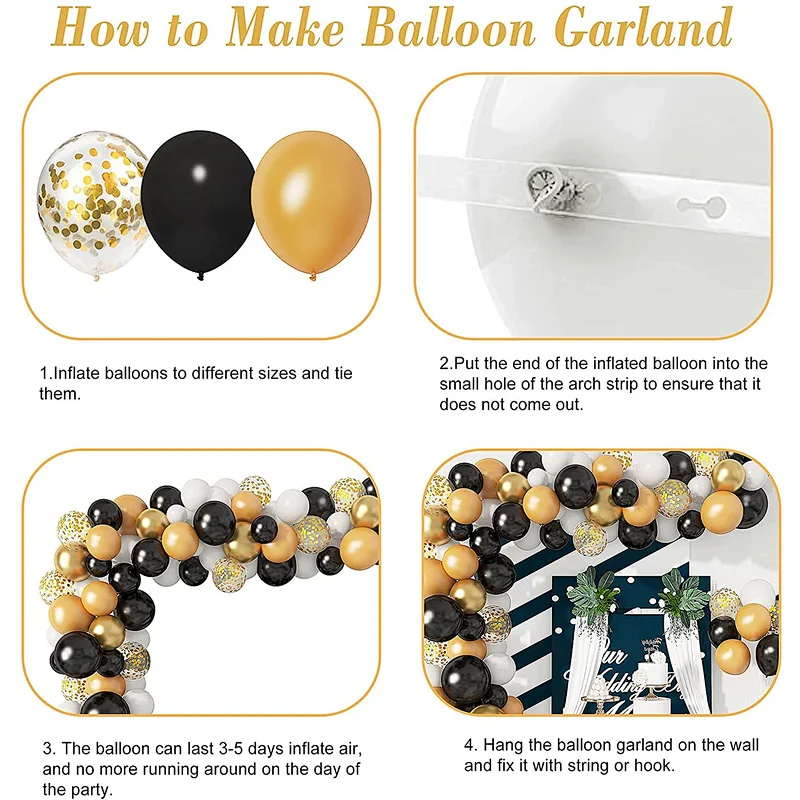 137Pcs Metallic Confetti Latex Balloons Arch Garland Kit for Men Women Birthday Party Graduation Anniversary Wedding Decorations