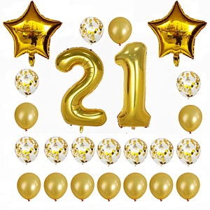 24pcs/set 16 21 30 40 50 60th Happy Birthday Gold Star Confetti 40inch Number Foil Balloon Birthday Party Decor Supplies