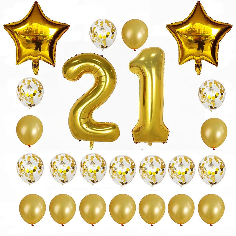 24pcs/set 16 21 30 40 50 60th Happy Birthday Gold Star Confetti 40inch Number Foil Balloon Birthday Party Decor Supplies