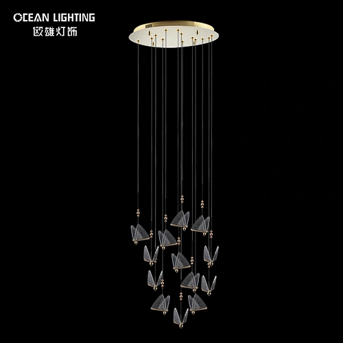 Entry Luxury Golden Shiny Butterfly Metal Crystal Lighting 3W*16 Heads LED Chandeliers