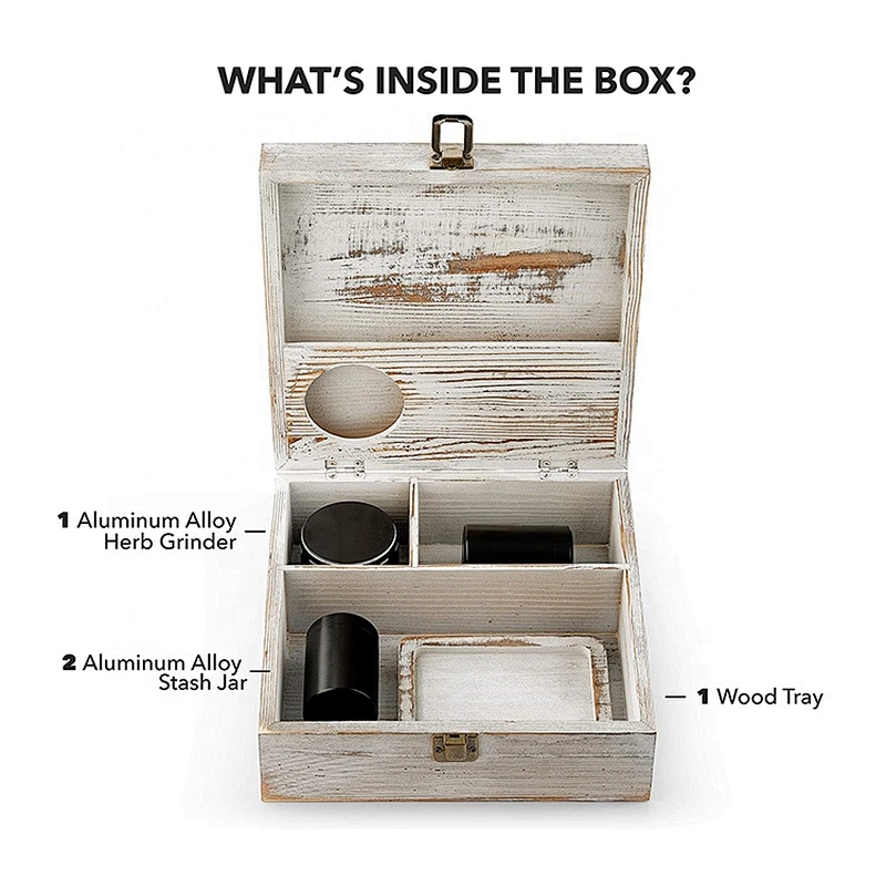 ROCKGEAR Wood Smoking Stash Box Large Combo with Weed Accessories