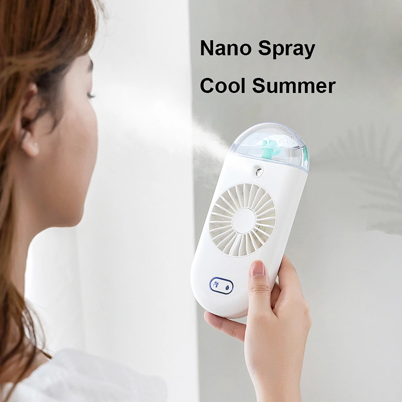 Cartoon Style Fan With Ambient Light Household Handheld Spray Fan Moisturizing And Humidifying Small Fan