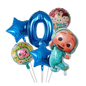 6Pcs Cocomelon Foil Balloons 30inch Blue Number Balloons Baby Shower Happy Birthday Party Decor TV Show Toys For Kids Supplies