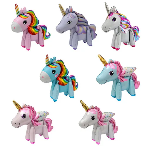 3D Unicorn Balloons Walking Animal Balloons Aluminum Foil Balloons for Birthday Party Baby Shower Decoration Supplies