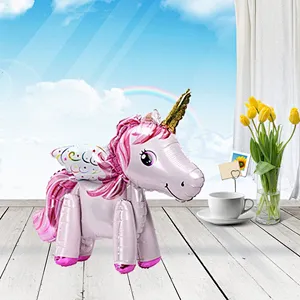 3D Unicorn Balloons Walking Animal Balloons Aluminum Foil Balloons for Birthday Party Baby Shower Decoration Supplies