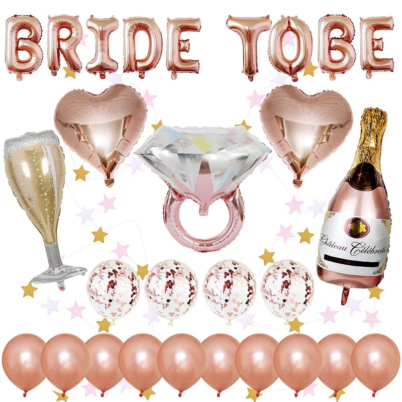 Bride to be balloon set with Chapmpane Diamond Ring Foil Balloon And Confetti Latex Balloon for Weeding Valentines Day Party Engagement ceremony Decorations