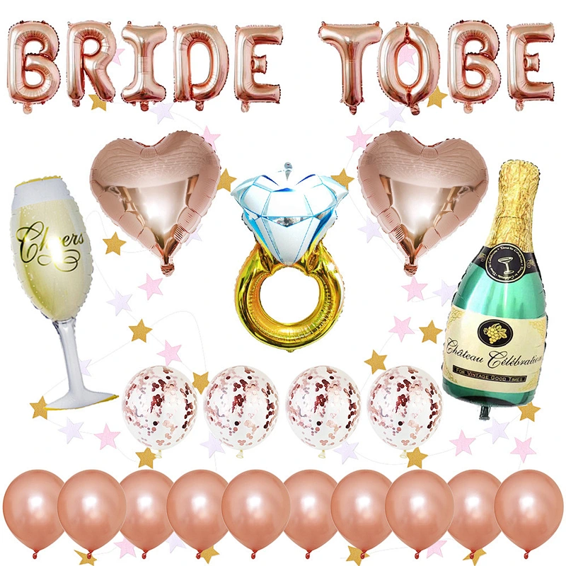 Bride to be balloon set with Chapmpane Diamond Ring Foil Balloon And Confetti Latex Balloon for Weeding Valentines Day Party Engagement ceremony Decorations