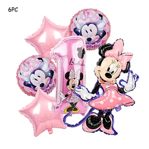 Hot salling 6 piece Mickey Minnie cartoon balloons set aluminum foil balloon for first birthday baby shower decoration