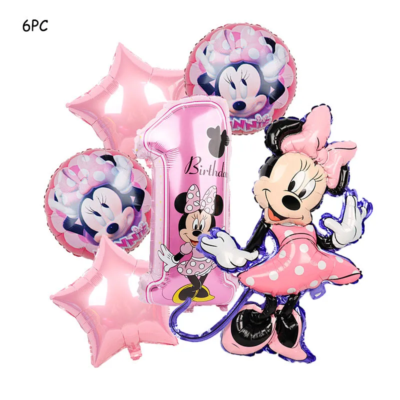 Hot salling 6 piece Mickey Minnie cartoon balloons set aluminum foil balloon for first birthday baby shower decoration