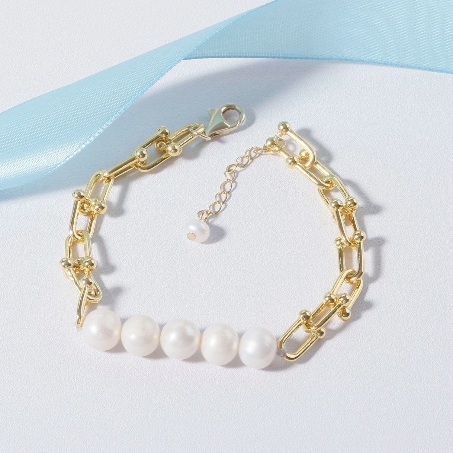 8-9mm round white freshwater pearl silver chain bracelet+ 4-5mm extension pearl