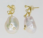13-14mm baroque freshwater pearl earrings sterling silve stud cz drop earrings for women jewelry gifts