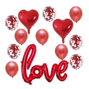 13pcs/Set Romantic Wedding I Love You Foil Balloons Heart Ballons Valentine Day Party Decorations Latex Globos Supplies