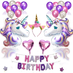 38pcs/set Unicorn birthday balloon party supplies set hair band birthday decoration