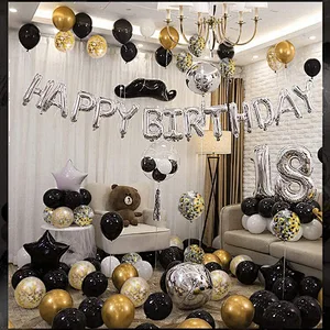 Black Gold Confetti Latex Balloons Bouquet 50pcs 12 Inch Globos for Graduation Birthday Wedding Party Decorations