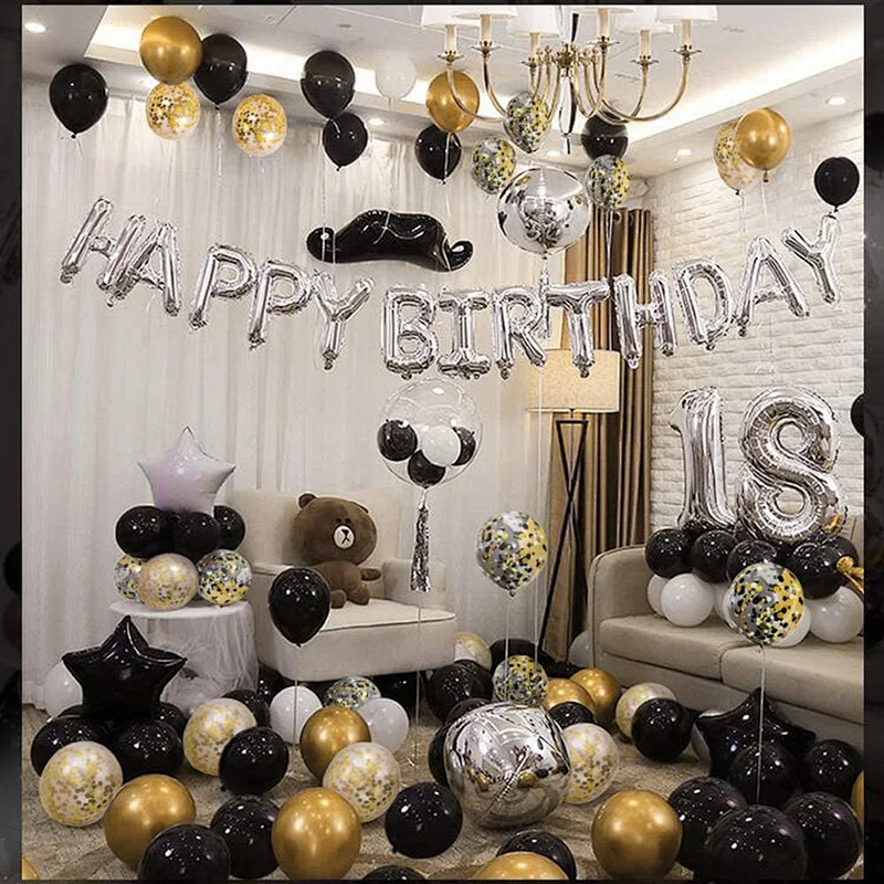 Black Gold Confetti Latex Balloons Bouquet 50pcs 12 Inch Globos for Graduation Birthday Wedding Party Decorations