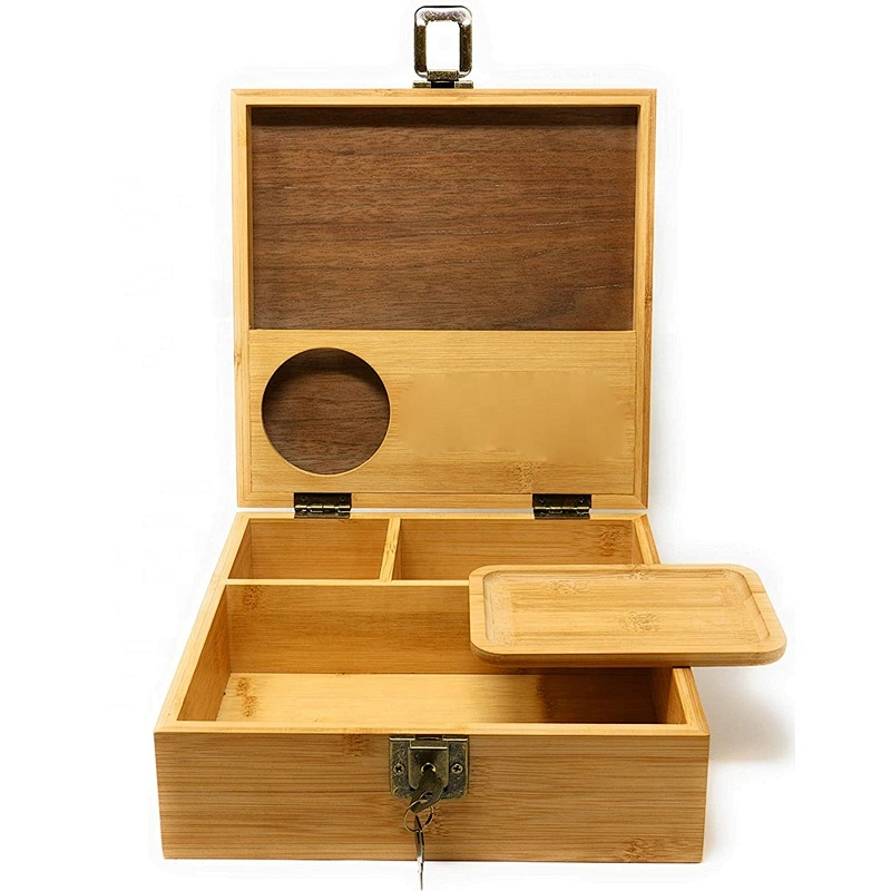 Wood stash boxes for weed with 2.5 inch grinder & UV glass & Rolling Traycan be OEM/ODM
