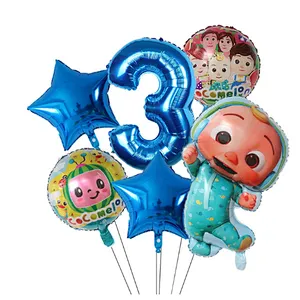 6Pcs Cocomelon Foil Balloons 30inch Blue Number Balloons Baby Shower Happy Birthday Party Decor TV Show Toys For Kids Supplies