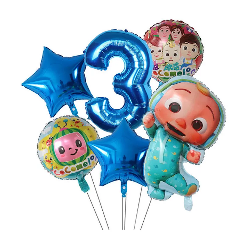 6Pcs Cocomelon Foil Balloons 30inch Blue Number Balloons Baby Shower Happy Birthday Party Decor TV Show Toys For Kids Supplies