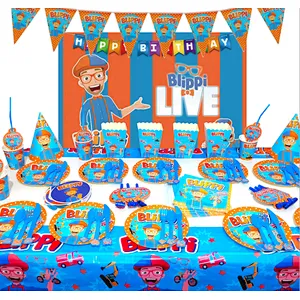 Cartoon Theme Party Supplies Blippi Kids Birthday Decoration Paper Plate Tableware Set Party Supplies