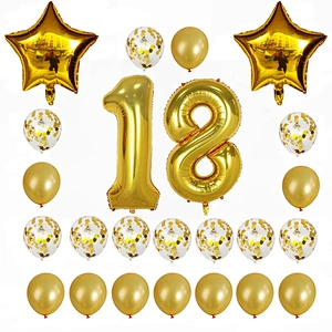 24pcs/set 16 21 30 40 50 60th Happy Birthday Gold Star Confetti 40inch Number Foil Balloon Birthday Party Decor Supplies
