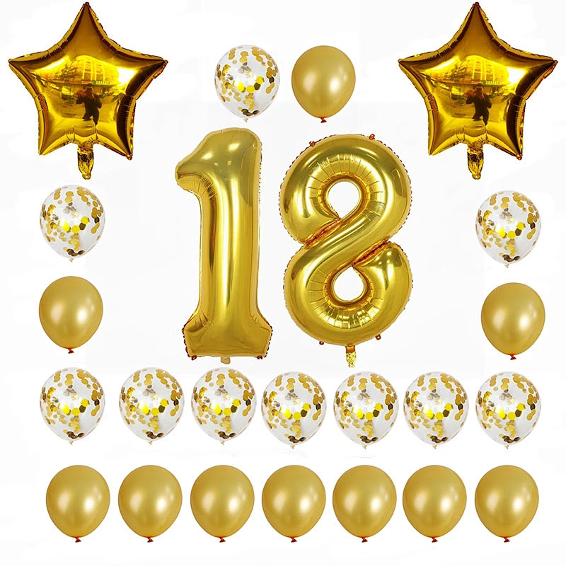 24pcs/set 16 21 30 40 50 60th Happy Birthday Gold Star Confetti 40inch Number Foil Balloon Birthday Party Decor Supplies