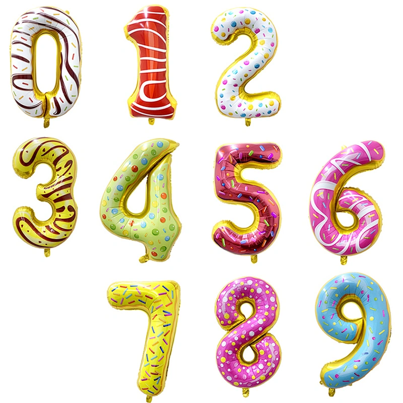 32inch Number Donuts Cake Dessert Print Figure Foil Balloons For Kids Birthday Party Decor Supplies Sweet Number Balloon