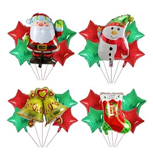 5pcs Merry Christmas Foil Balloons Set Santa Claus Snowman Tree Stockings Bells Helium Globos New Year Xmas Party Decorations