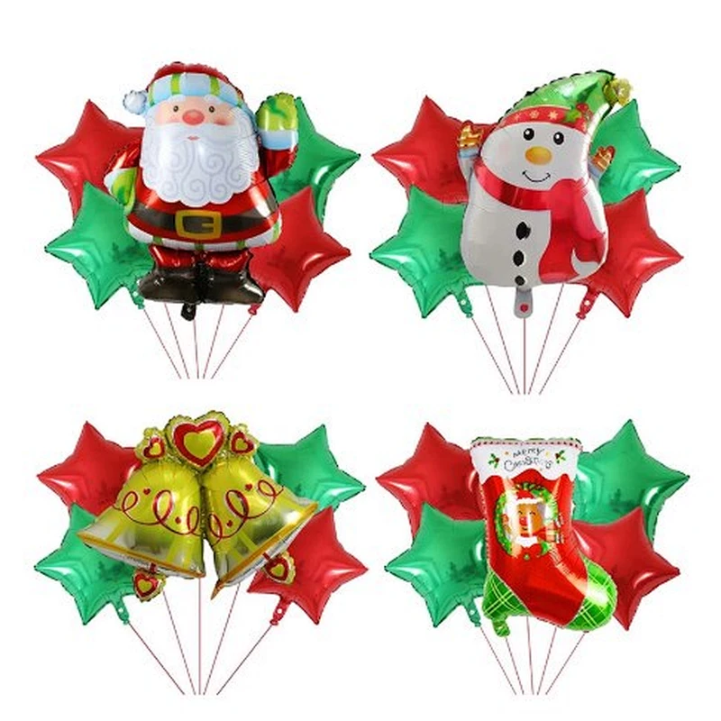 5pcs Merry Christmas Foil Balloons Set Santa Claus Snowman Tree Stockings Bells Helium Globos New Year Xmas Party Decorations