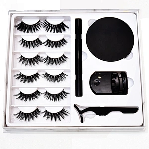 7Pairs Synthetic Eyelash Thick Marbling Box 25MM Faux Mink Eyelashes Liquid Eyeliner Pen 20MM Eyelashes Lash Kit