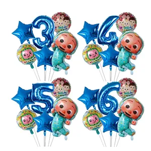 6Pcs Cocomelon Foil Balloons 30inch Blue Number Balloons Baby Shower Happy Birthday Party Decor TV Show Toys For Kids Supplies