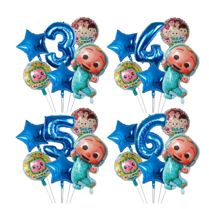 6Pcs Cocomelon Foil Balloons 30inch Blue Number Balloons Baby Shower Happy Birthday Party Decor TV Show Toys For Kids Supplies