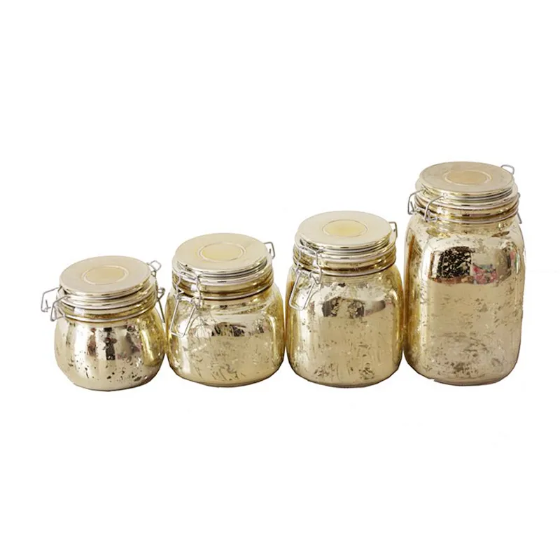 Hot sale glodern color square glass clip top spice jar