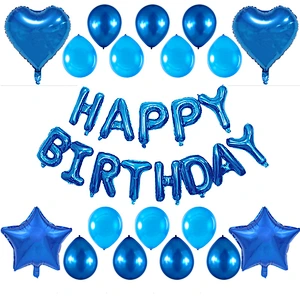 Blue Happy Birthday Balloons Set Letter Foil Balloons and Latex Balloons for Birthday Party Decoration