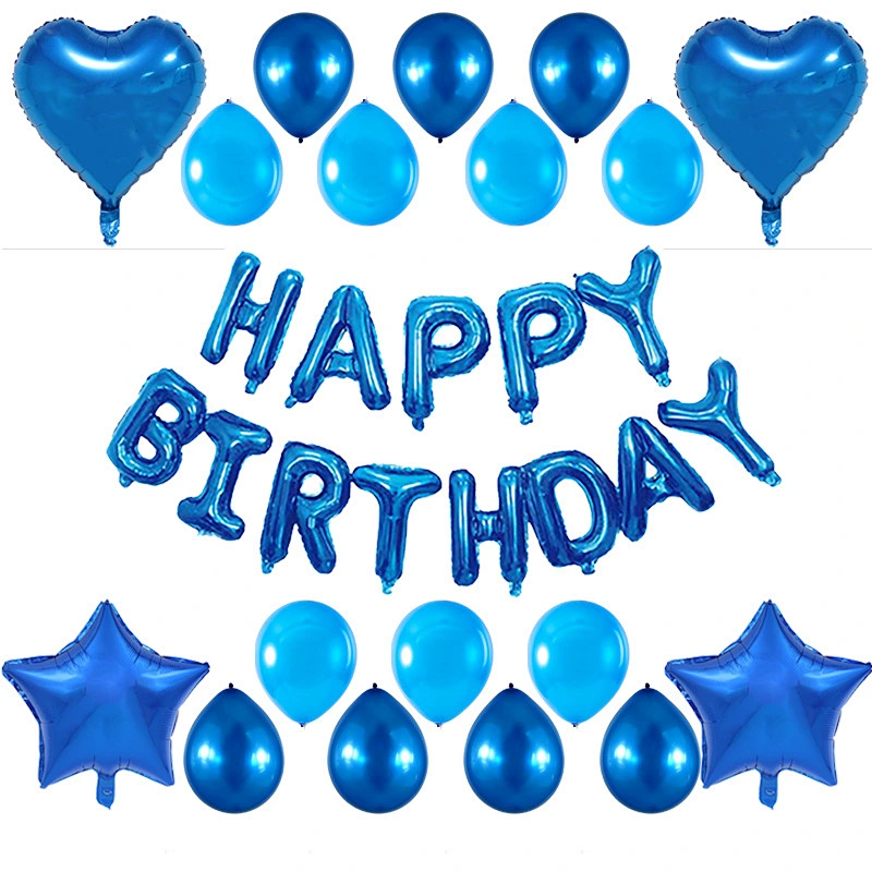 Blue Happy Birthday Balloons Set Letter Foil Balloons and Latex Balloons for Birthday Party Decoration
