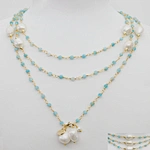 freshwater pearl brass chain necklace gold plated amazonite beads