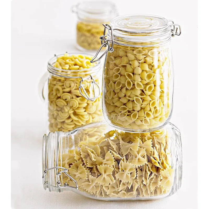 Promotional airtight clip top glass food storage jar with glass lid