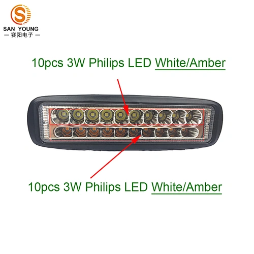 Amber white dual color Trailers LED Work Light Flashing Light 60W 6 inch