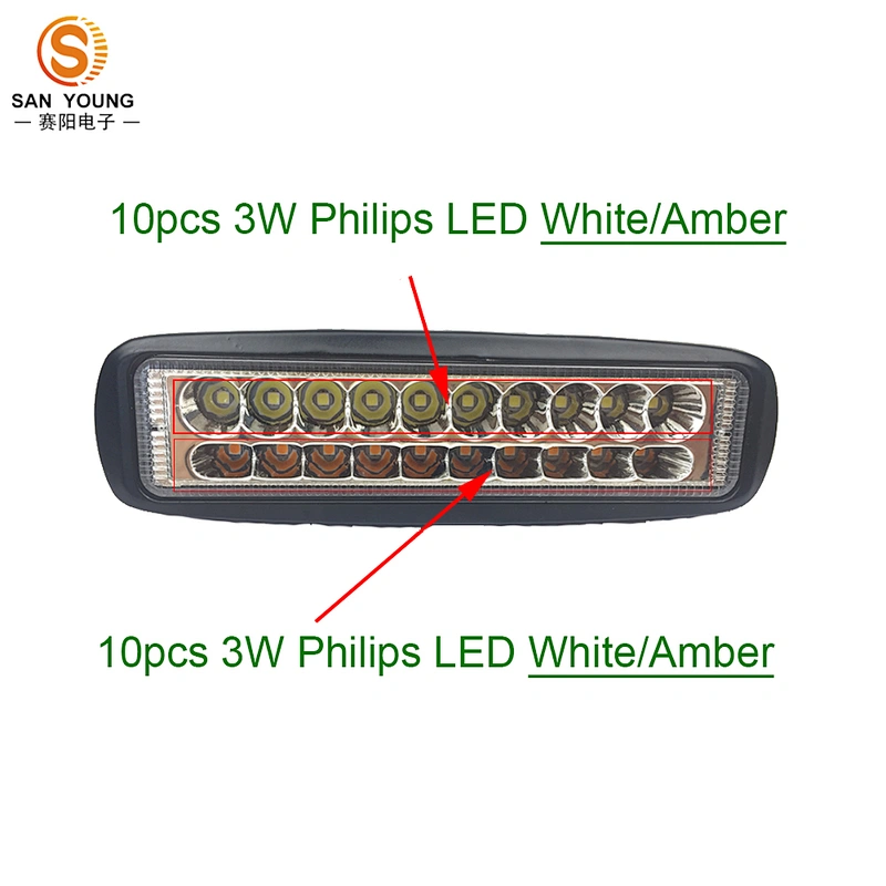 Amber white dual color Trailers LED Work Light Flashing Light 60W 6 inch