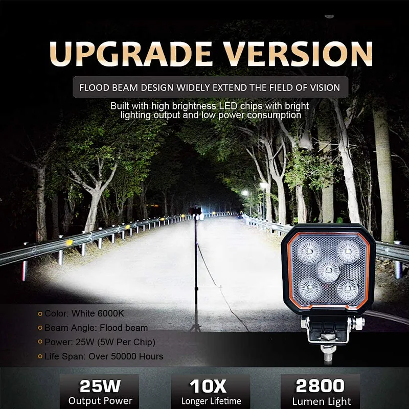 LED Fog Light Driving/Rear Light with DRL led car 3 Inch 25W Flood Beam LED Work Light Compatible with UTV ATV