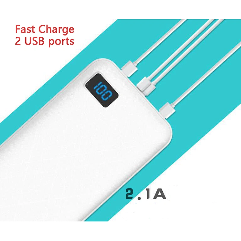 Fast charger 2 usb 10000mah power banks portable powerbank with flashlight